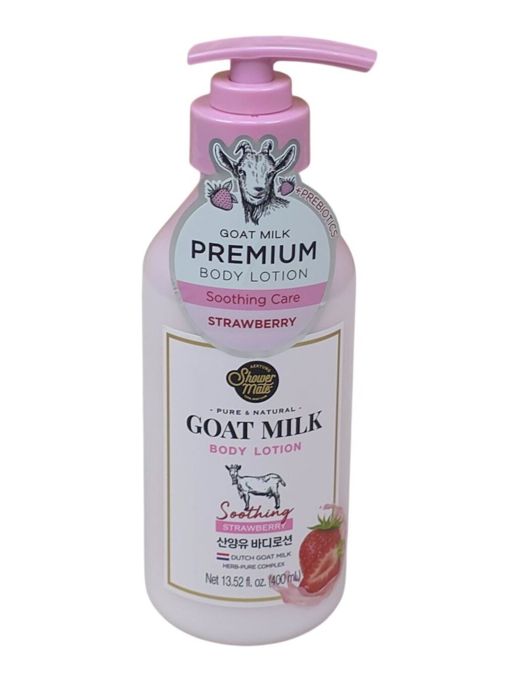 Aekyung Shower Mate Goat Milk Strawberry Body Lotion 13.52 Oz Pink Soothing
